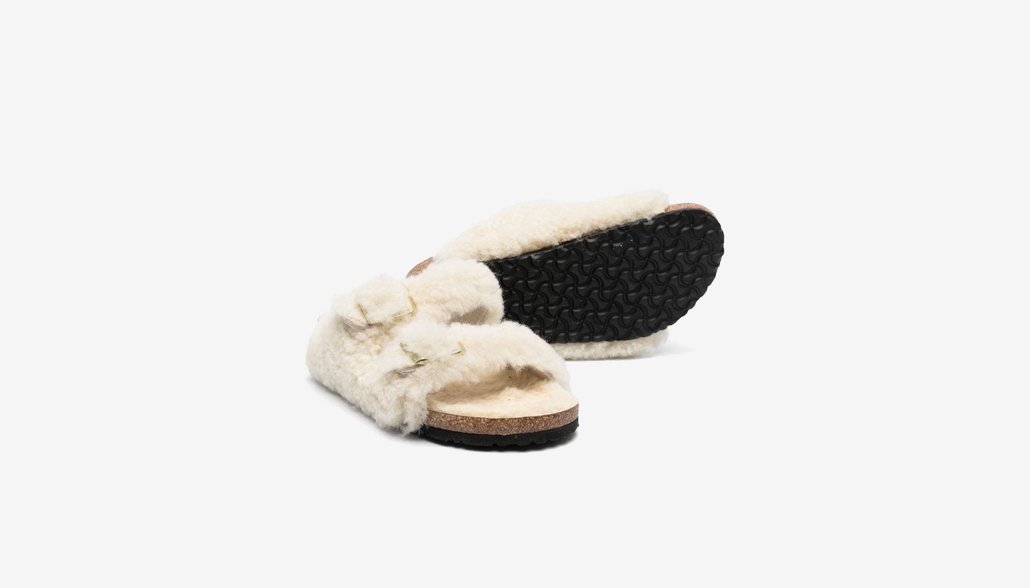 Birkenstock Kids "Arizona Teddy Rivet Logo" - Teddy Eggshell (Narrow Fit)