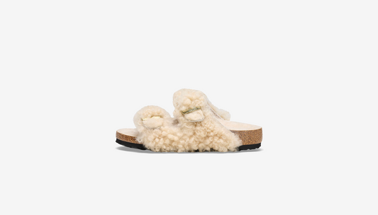 Birkenstock Kids "Arizona Teddy Rivet Logo" - Teddy Eggshell (Narrow Fit)