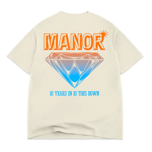 Manor "10 Years In Hangtime T-Shirt" Mens - White Cap Cream