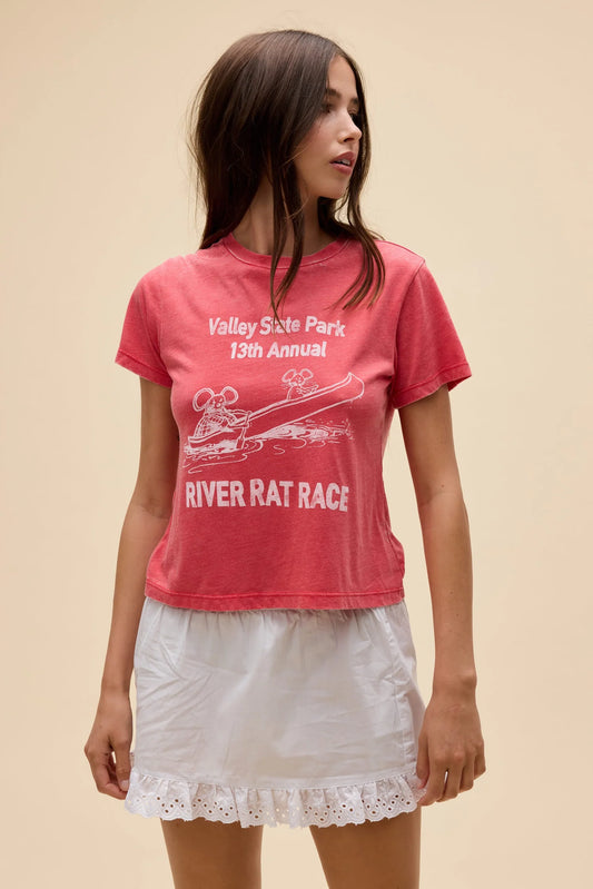 Daydreamer "River Rat Race Burnout Vintager Tee" Womens - Deep Sea Coral