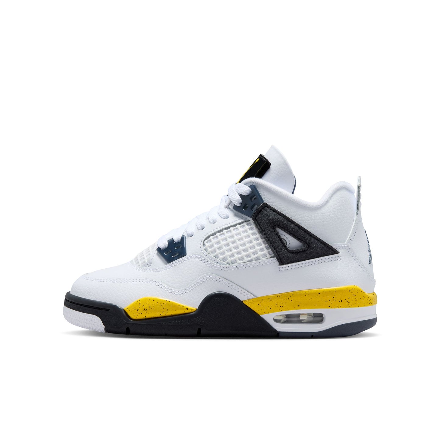 Air Jordan "4 Retro" Grade School - White / Tour Yellow / Dark Blue Grey
