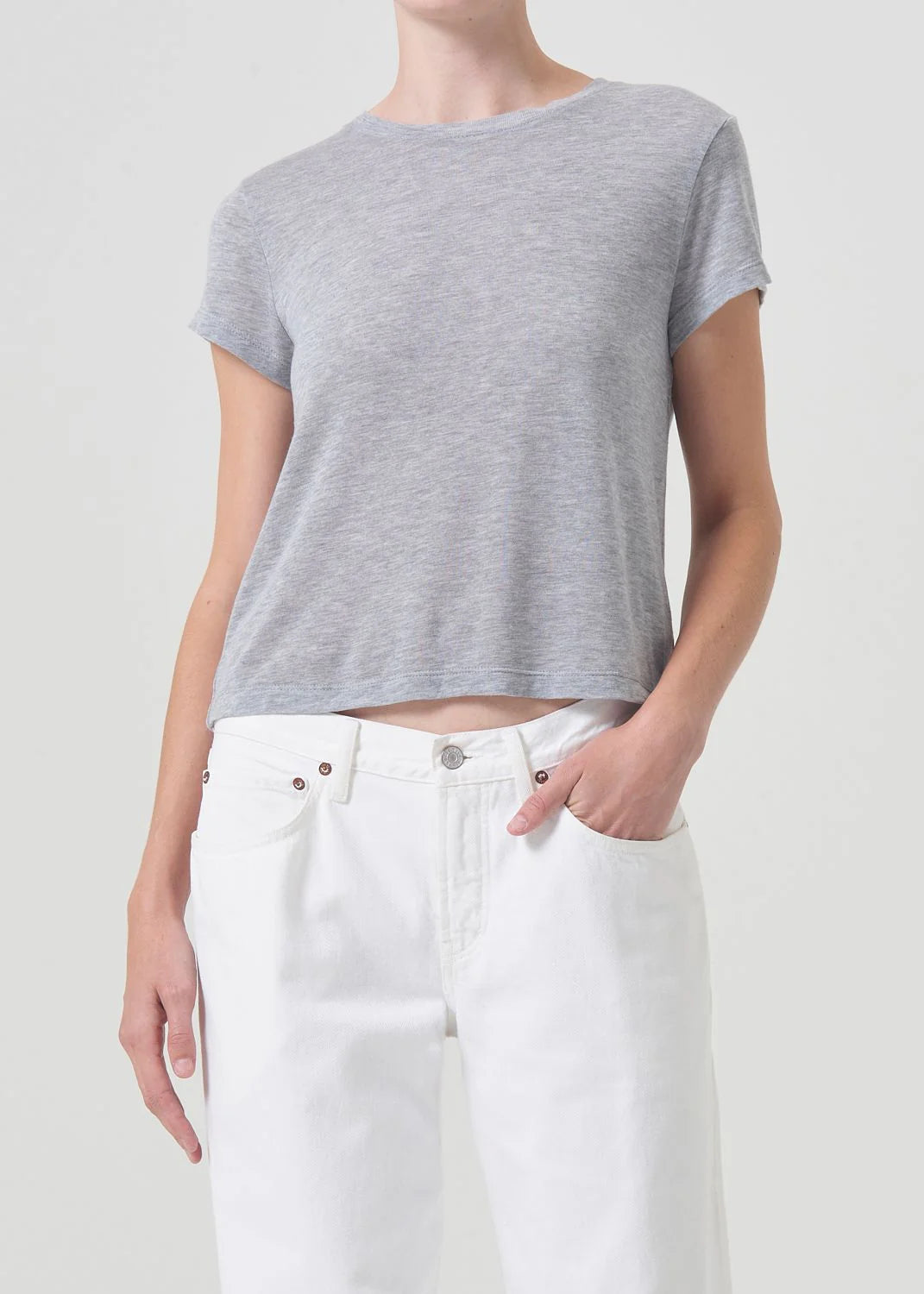 AGOLDE "Adine Shrunken Tee" Womens - Grey Heather