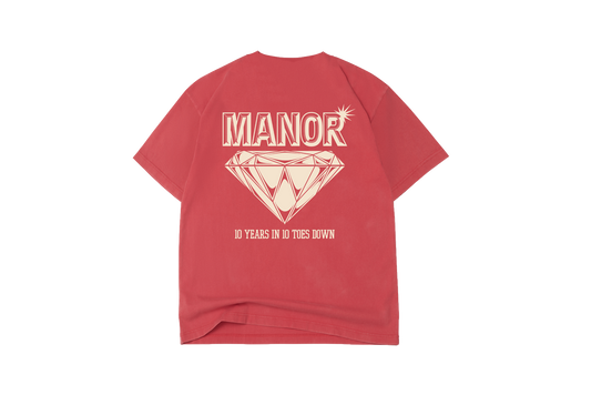 Manor "10 Years In Hangtime T-Shirt" Mens - Cherry / Sail