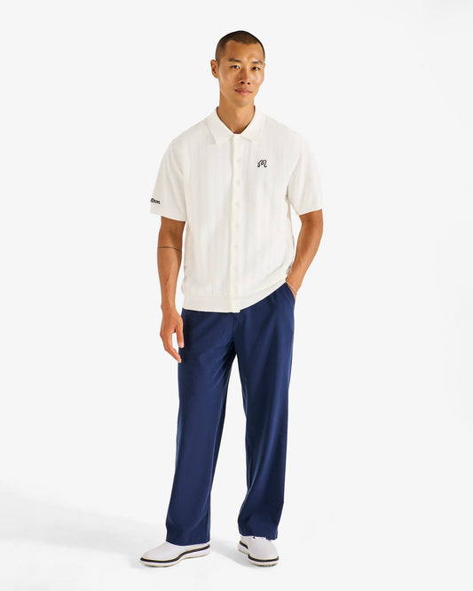 Malbon "Crosscut Knit Polo" Mens - Ivory / White