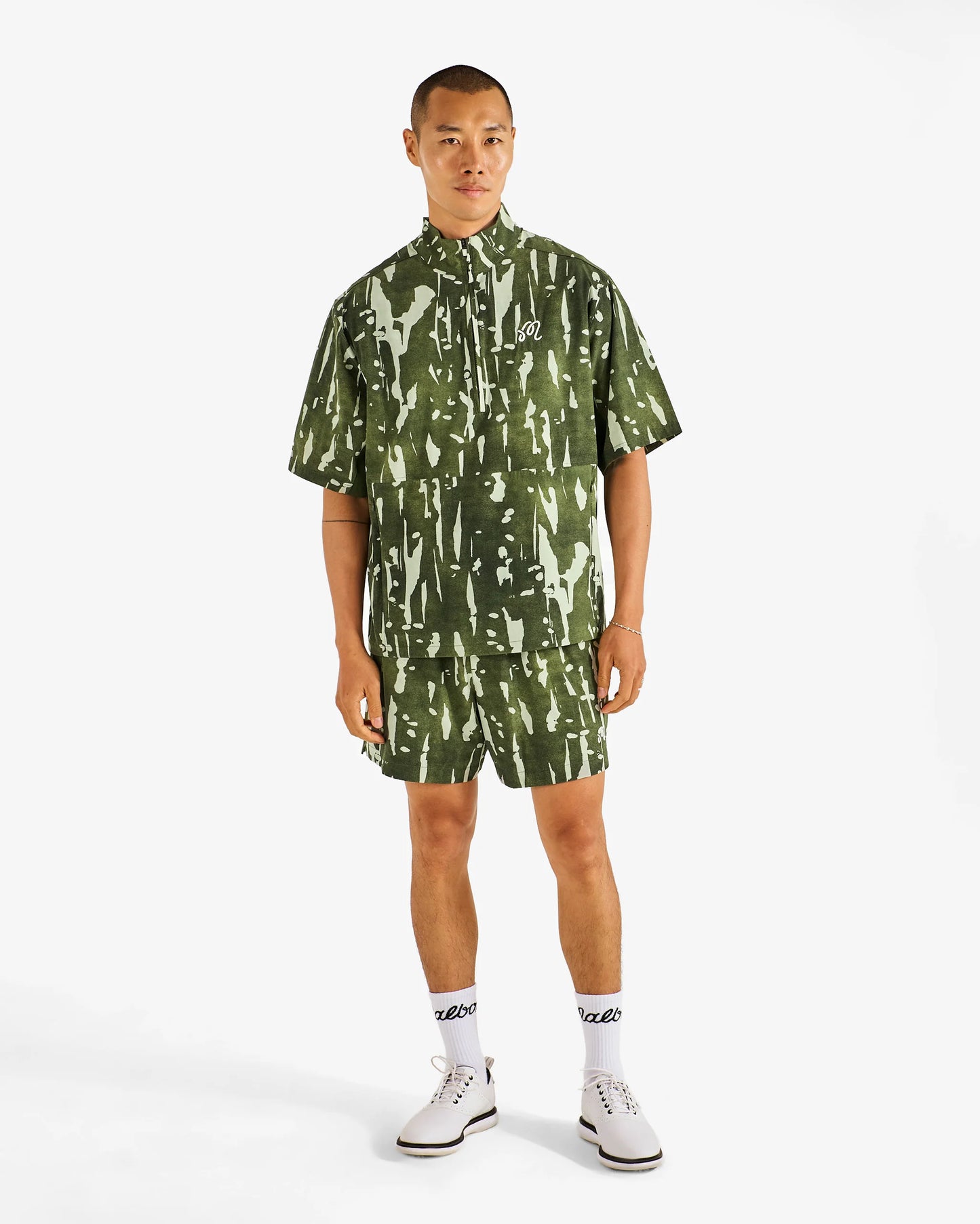 Malbon "Pine Inkwash Windshirt" Mens - Olive Inkwash