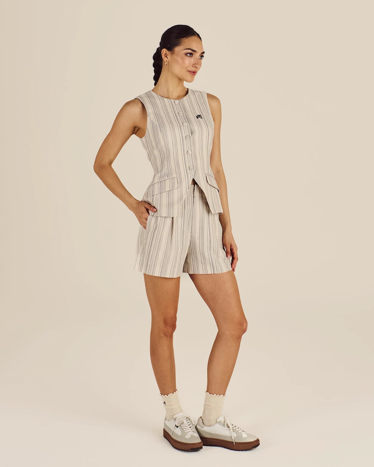 Malbon "Keily Short " Womens - Cream Stripe