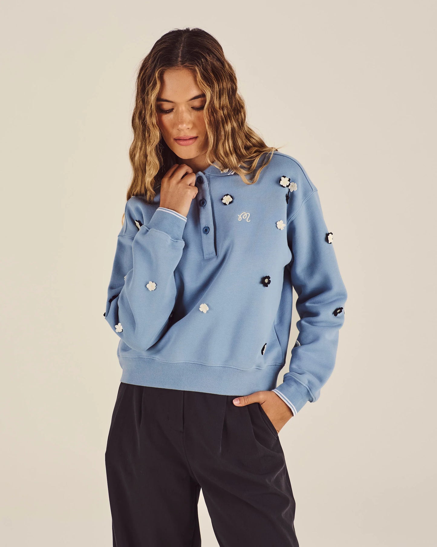 Malbon "Naomi Blossom Polo" Womens - Blue Shadow