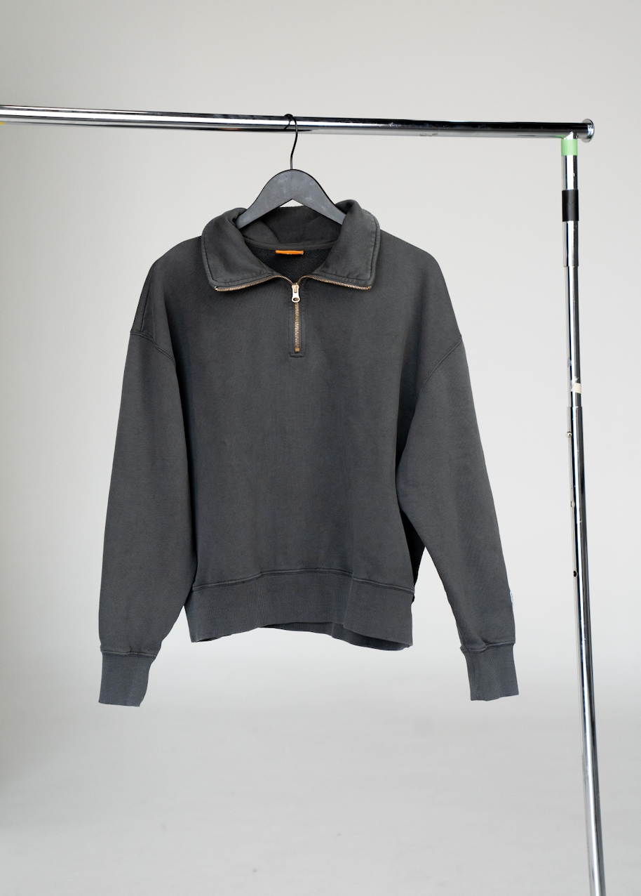 Manor "Washed French Terry Quarter  Zip" Mens - Asphalt