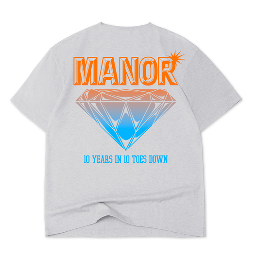 Manor "10 Years In Hangtime T-Shirt" Mens - Grey / Orange-Blue